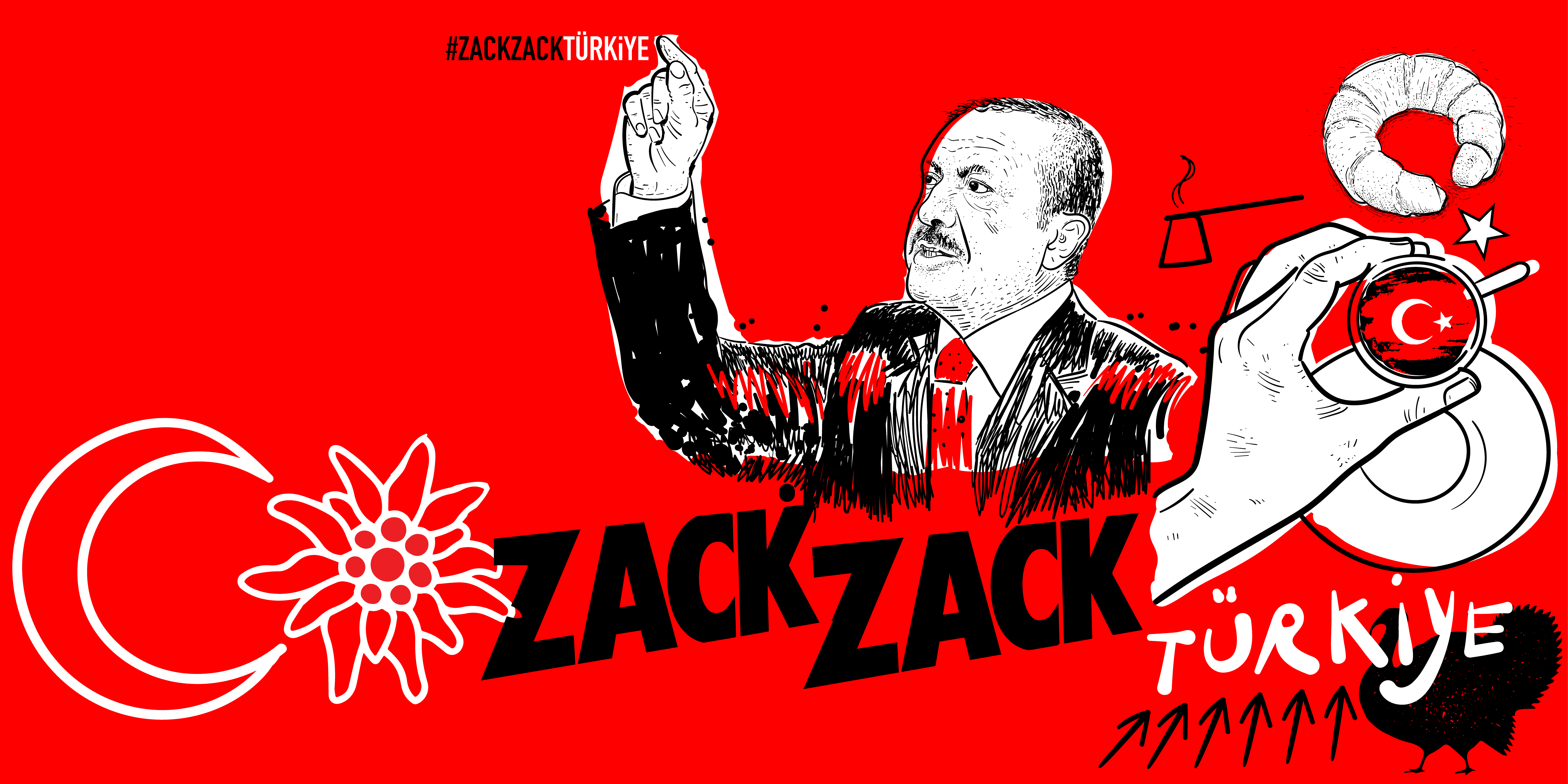 Ein illustriertes Bild mit Erdogan zum Start von ZackZack Türkiye